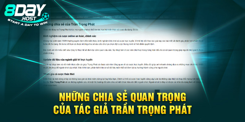 Những chia sẻ quan trọng của tác giả Trần Trọng Phát